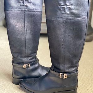 Tory Burch Simone Riding Boot Black Leather SZ 8.5